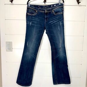 Miss Me Y2K Bootcut Jeans Studded Distressed Blue Denim Size 31x30 Bling Stitch